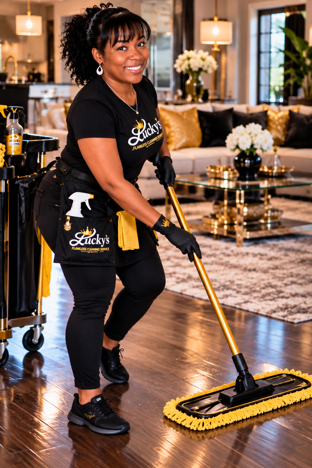 Lucky’s Flawless Cleaning Service professional cleaning an upscale home